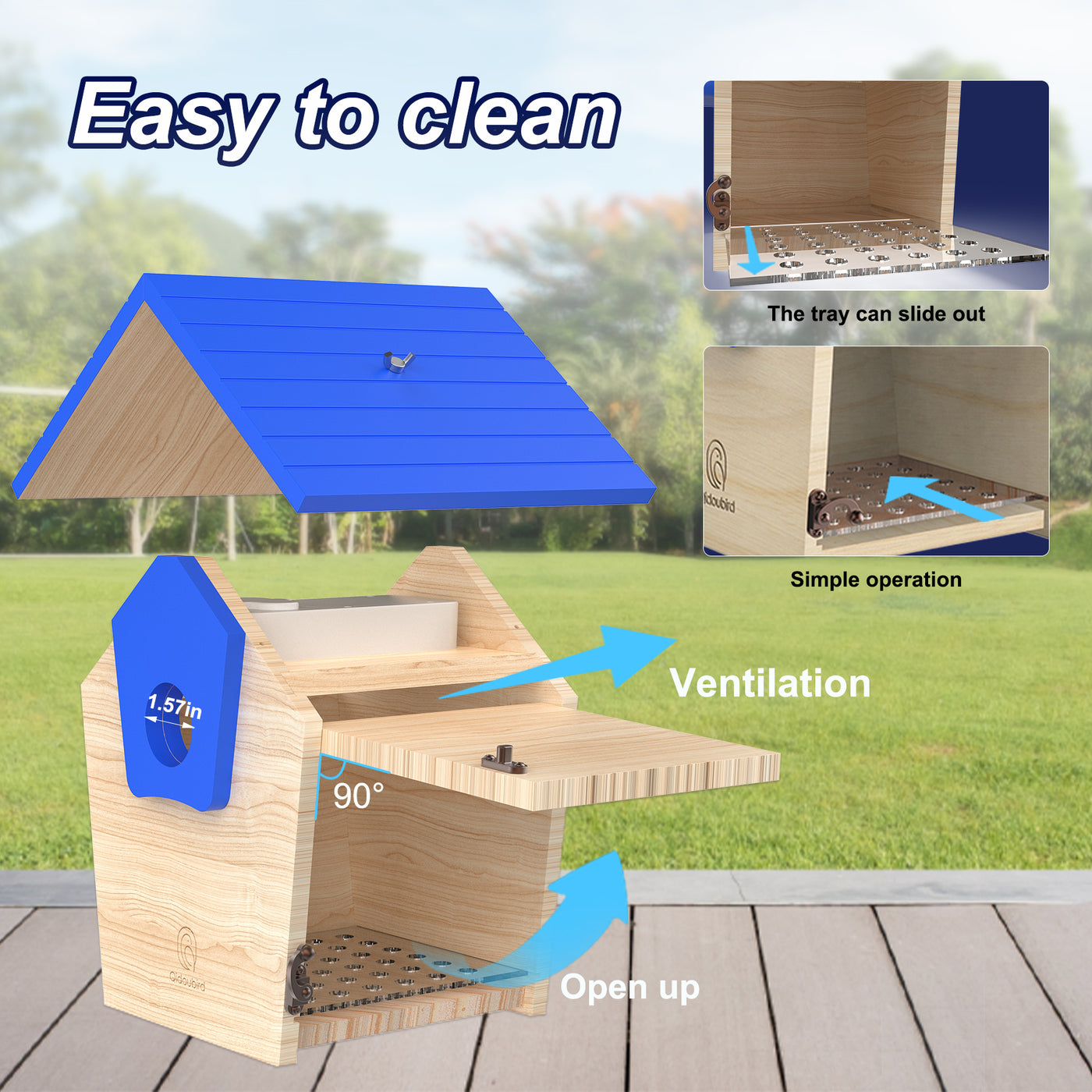 Smart Bird House with AI Identify Camera 2K HD Birdhouse Camera Solar Powered Wood Birdhouse 2.4G WiFi App to Observe Bird Activities in Real Time